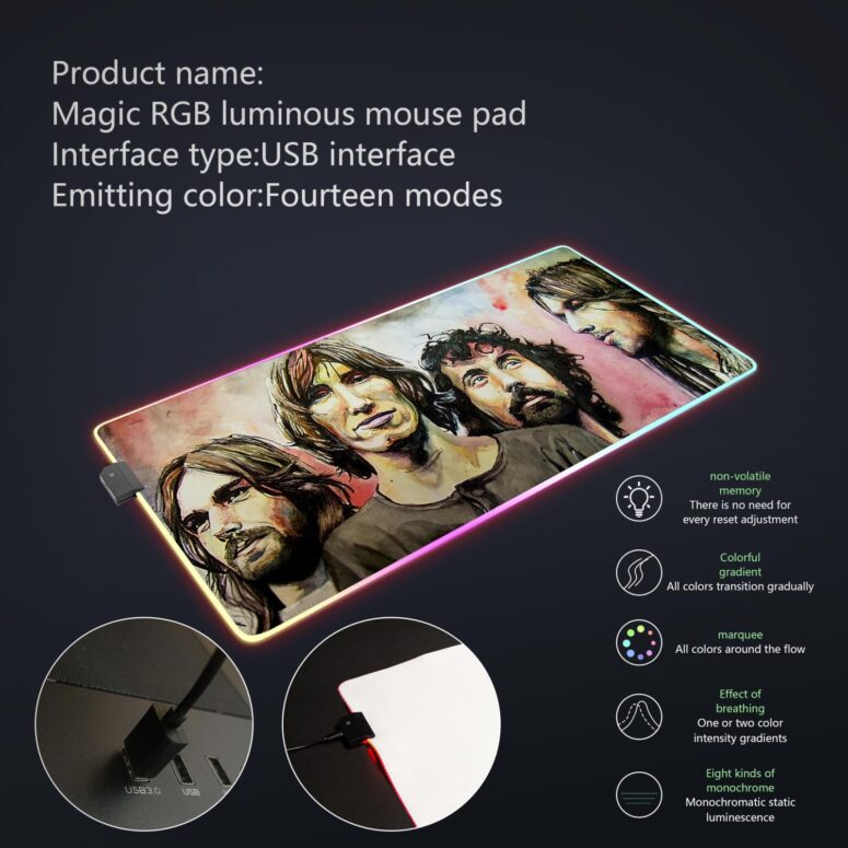 Pink Floyd Band Water Color Art Magic RGB Luminous Mouse Pad Led Pink Floyd Band Water Color Art Magic RGB Luminous Mouse Pad Led