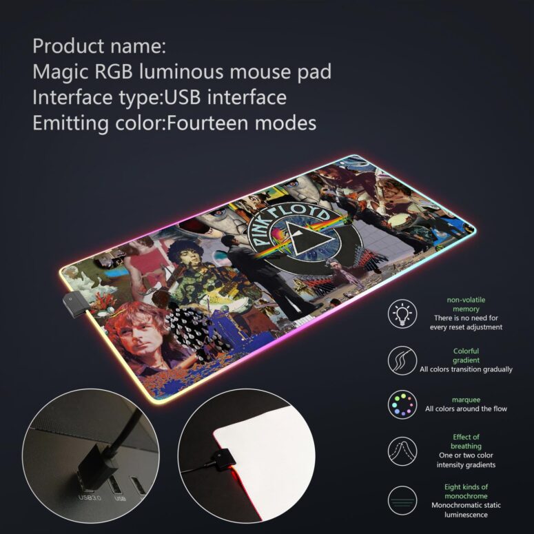 Pink Floyd Icons FAN Art Magic RGB Luminous Mouse Pad Led
