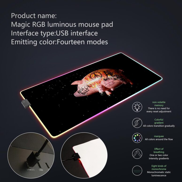 Pink Floyds Flying Pig Magic RGB Luminous Mouse Pad Led Pink Floyds Flying Pig Magic RGB Luminous Mouse Pad Led