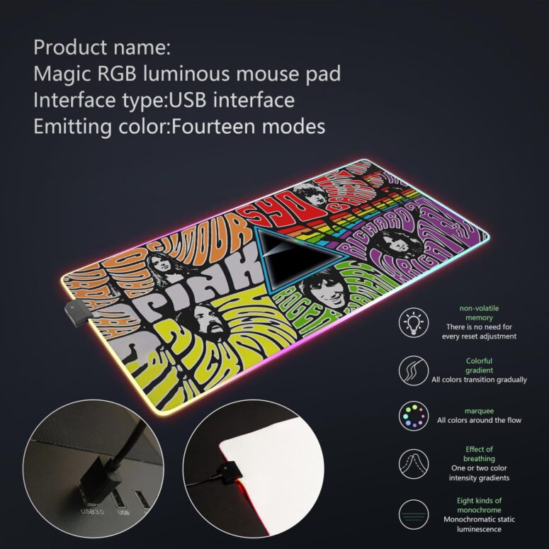 Pink floyd Member Art Full Color Magic RGB Luminous Mouse Pad Led