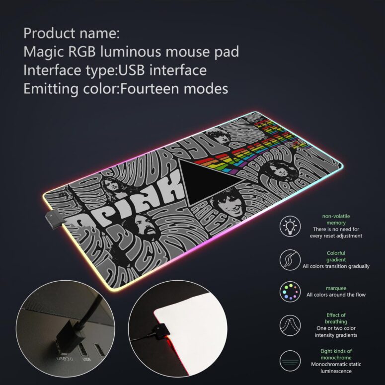 Pink floyd Member Art Magic RGB Luminous Mouse Pad Led