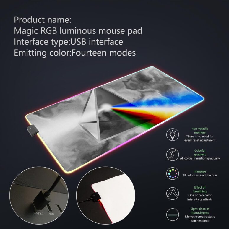 Prismatica Magic RGB Pink Floyd Luminous Mouse Pad Led Prismatica Magic RGB Pink Floyd Luminous Mouse Pad Led