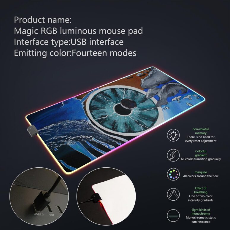 Pulse Hand Drawing Art Magic RGB Pink Floyd Luminous Mouse Pad Led