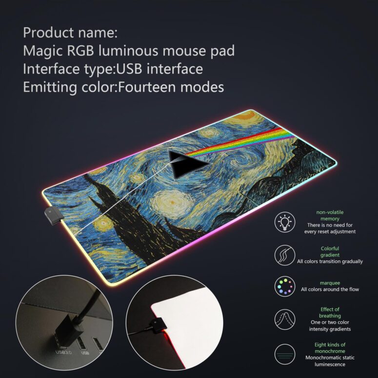 Starry Night Dark Side Of The Moon Van Gogh Magic RGB Pink Floyd Luminous Mouse Pad Led Starry Night Dark Side Of The Moon Van Gogh Magic RGB Pink Floyd Luminous Mouse Pad Led