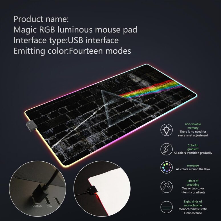 The Dark Side Of The Moon In The Wall Art Magic RGB Pink Floyd Luminous Mouse Pad Led