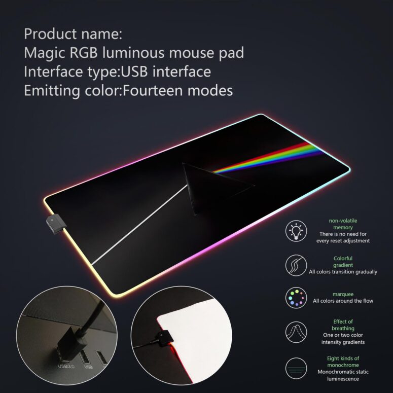 The Dark Side of the Moon Illustrator Magic RGB Pink Floyd Luminous Mouse Pad Led The Dark Side of the Moon Illustrator Magic RGB Pink Floyd Luminous Mouse Pad Led