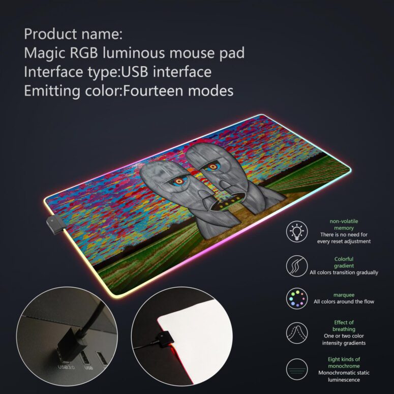 The Division Bell Painting Art Magic RGB Pink Floyd Luminous Mouse Pad Led