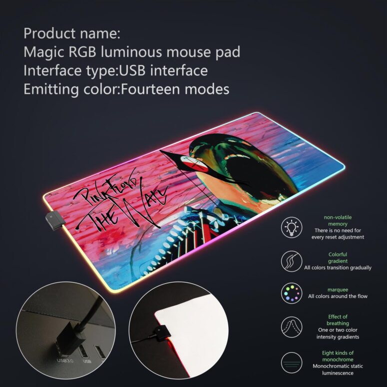 The Wall Hammers and Scream Magic RGB Pink Floyd Luminous Mouse Pad Led