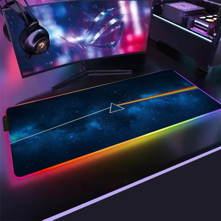 Dark Side Of The Moon Art Blue Magic RGB Pink Floyd Luminous Mouse Pad Led