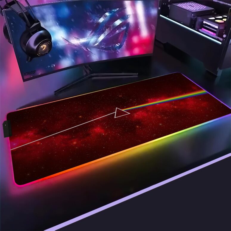 Dark Side Of The Moon Art Red Magic RGB Pink Floyd Luminous Mouse Pad Led