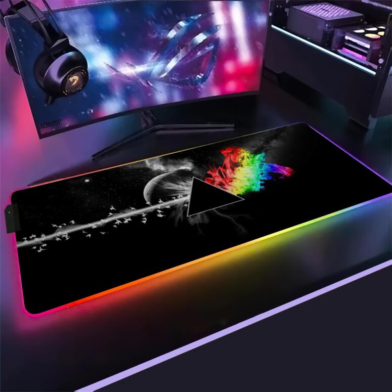Dark Side Of the Moon in Space Digital Art Magic RGB Pink Floyd Luminous Mouse Pad Led