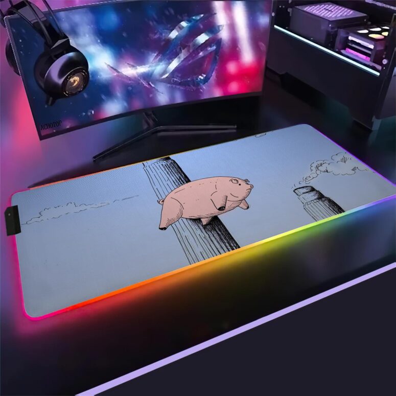 Flying Pig Hand Drawing Art Magic RGB Pink Floyd Luminous Mouse Pad Led