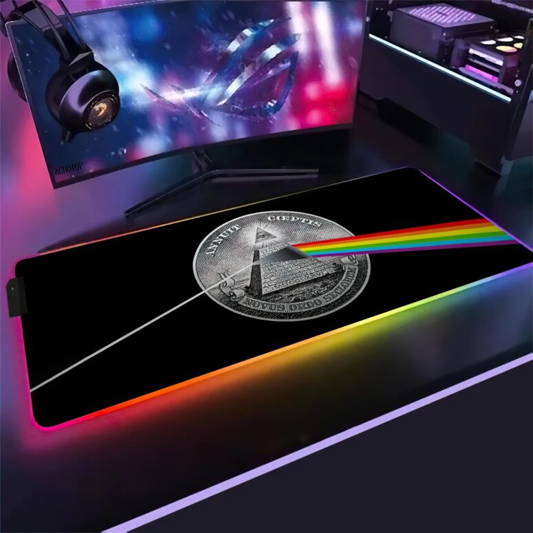 God We Trust With Magic RGB Pink Floyd Luminous Mouse Pad Led