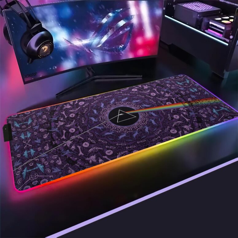 Pink Floyd Dark Side of the Moon Album Psychedelic Magic RGB Luminous Mouse Pad Led