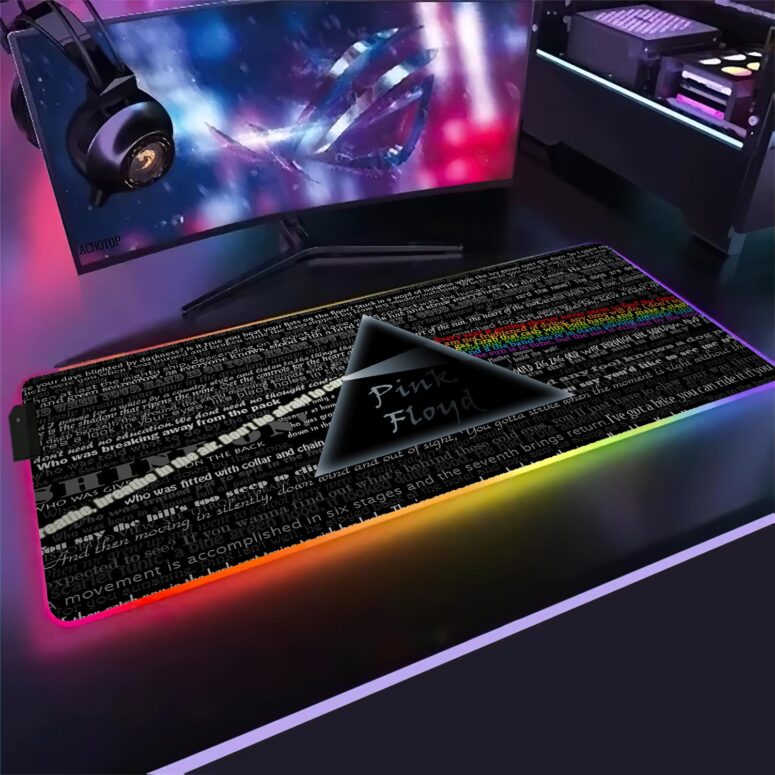 Pink Floyd Lyric Collage Prism Vintage Magic RGB Luminous Mouse Pad Led
