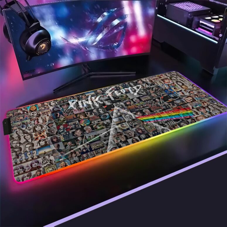 Pink Floyd Photo Mosaic Print Art of All Things Magic RGB Luminous Mouse Pad Led