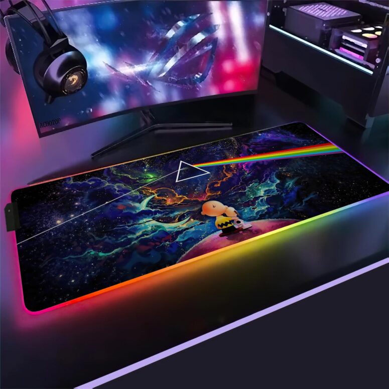 Snoopy and Charlie Brown Dark Side Of The Moon Magic RGB Pink Floyd Luminous Mouse Pad Led Snoopy and Charlie Brown Dark Side Of The Moon Magic RGB Pink Floyd Luminous Mouse Pad Led