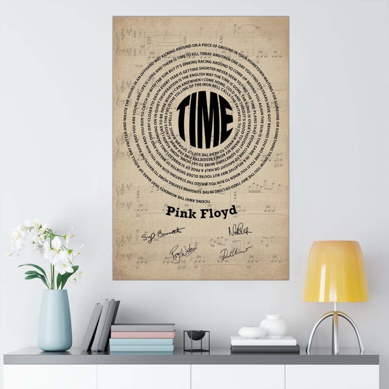 Time Pink Floyd Lyrics Vintage Sheet Music Signed Canvas