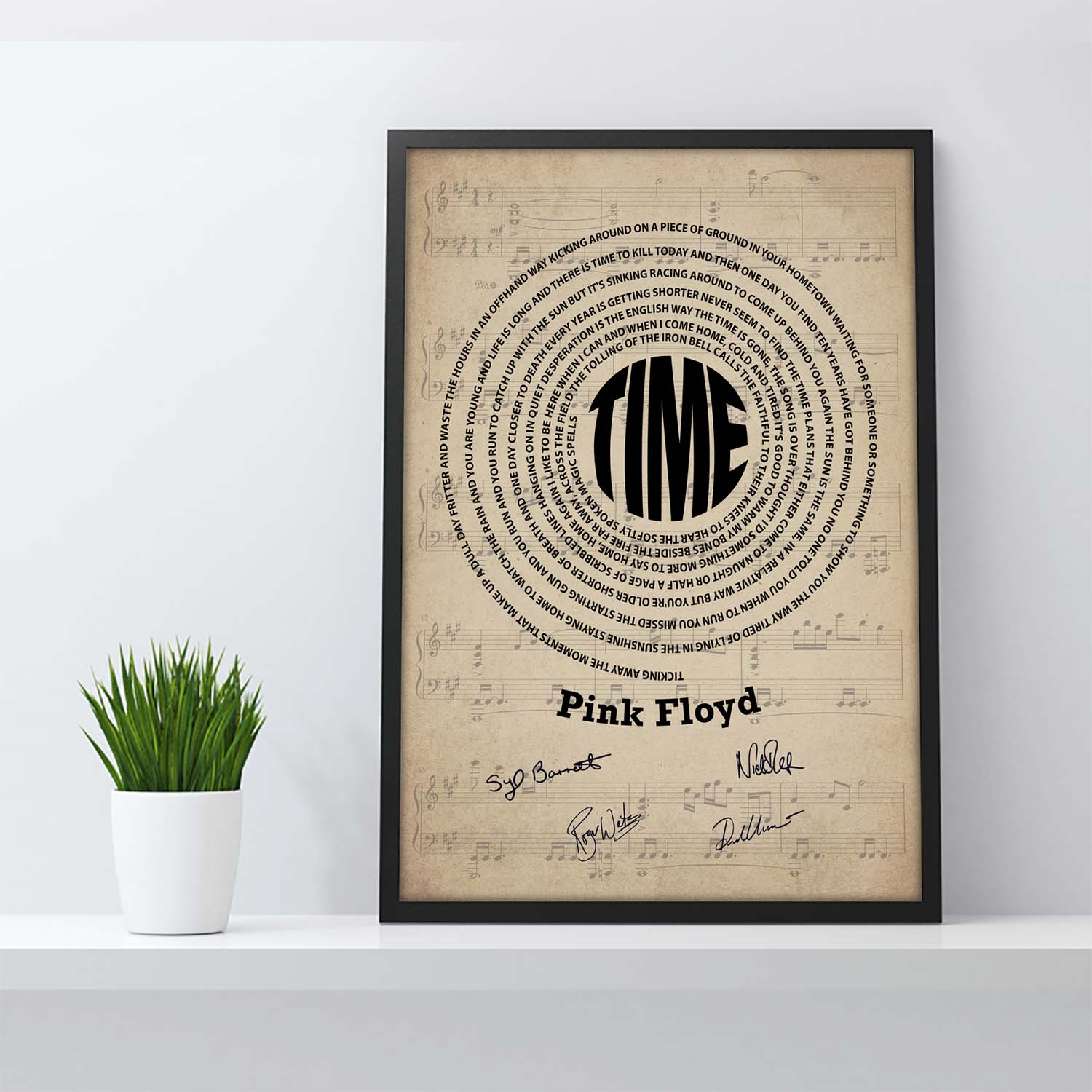 Time Pink Floyd Lyrics Vintage Sheet Music Signed Canvas OtherBrick