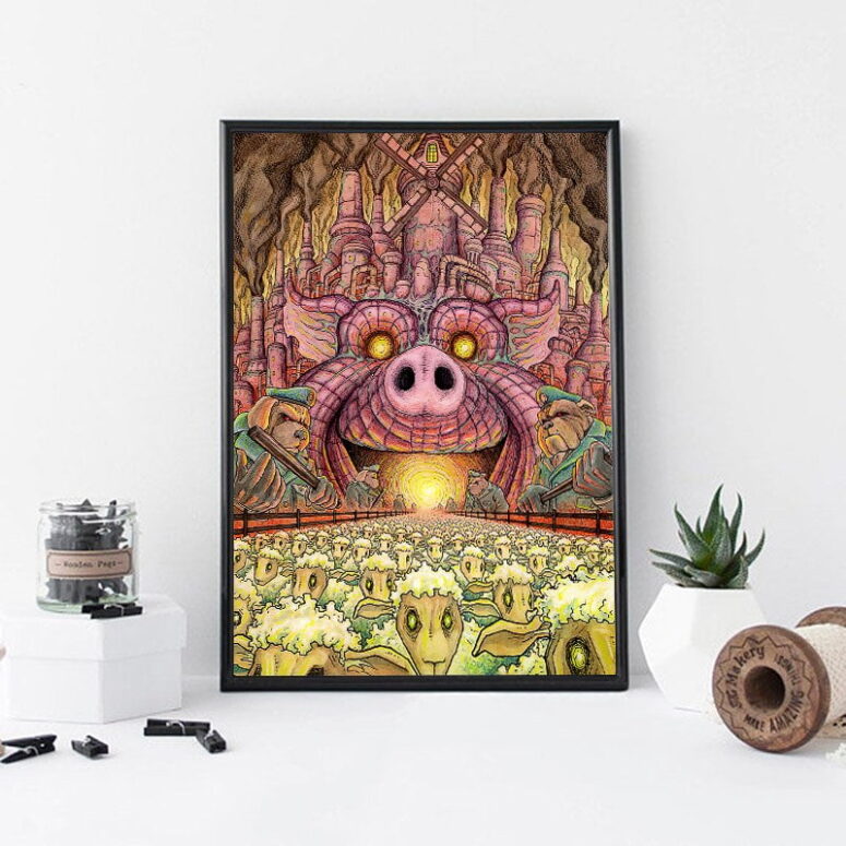 Animals Farm Tribute Painting Pink Floyd Canvas