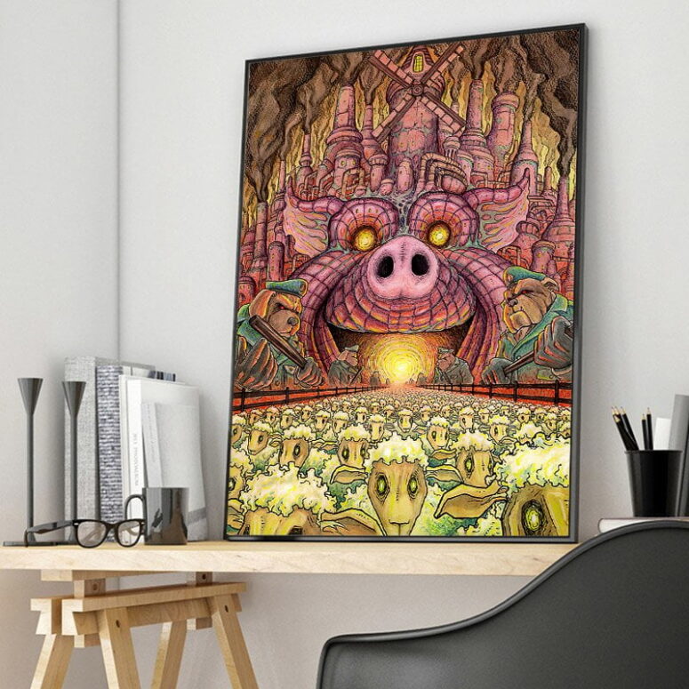 Animals Farm Tribute Painting Pink Floyd Canvas