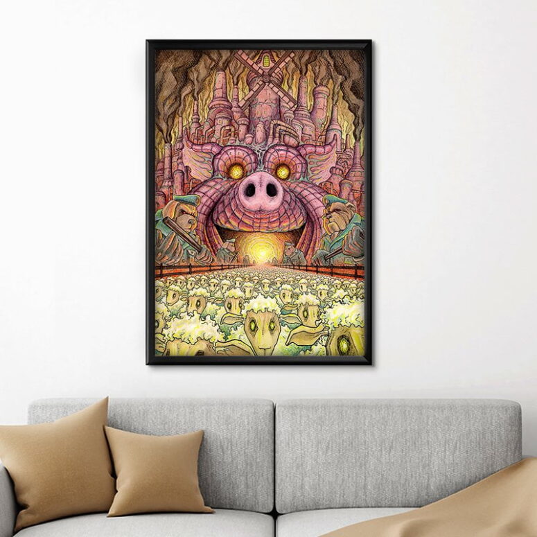 Animals Farm Tribute Painting Pink Floyd Canvas