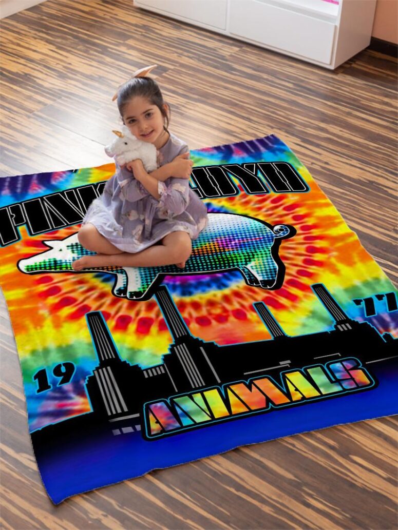 Animals 1977 TieDye Pink Floyd Velveteen Plush Blanket Animals 1977 TieDye Pink Floyd Velveteen Plush Blanket