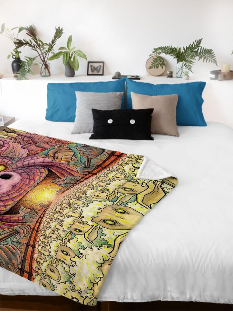 Animals Farm Tribute Painting Pink Floyd Velveteen Plush Blanket
