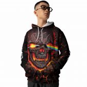 Dark Side Of Skull Pink Floyd Black Hoodie Front - OtherBrick