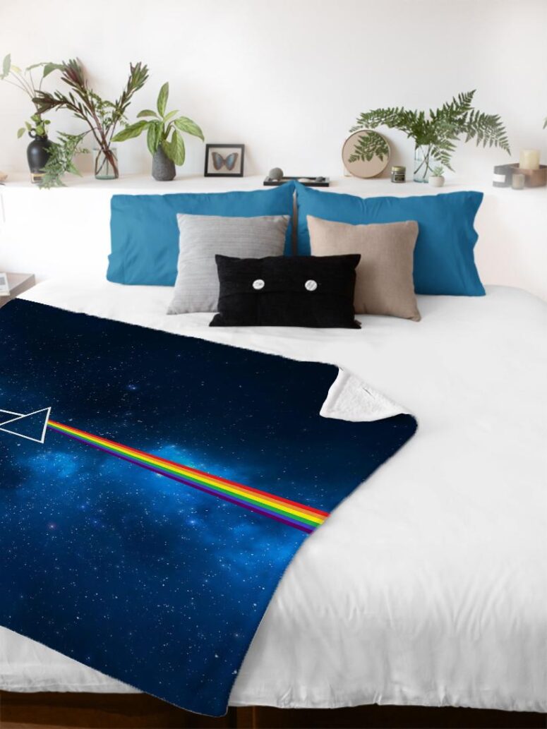 Dark Side Of The Moon Art Blue Pink Floyd Velveteen Plush Blanket