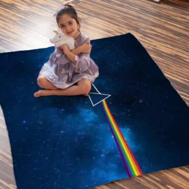 Dark Side Of The Moon Art Blue Pink Floyd Velveteen Plush Blanket