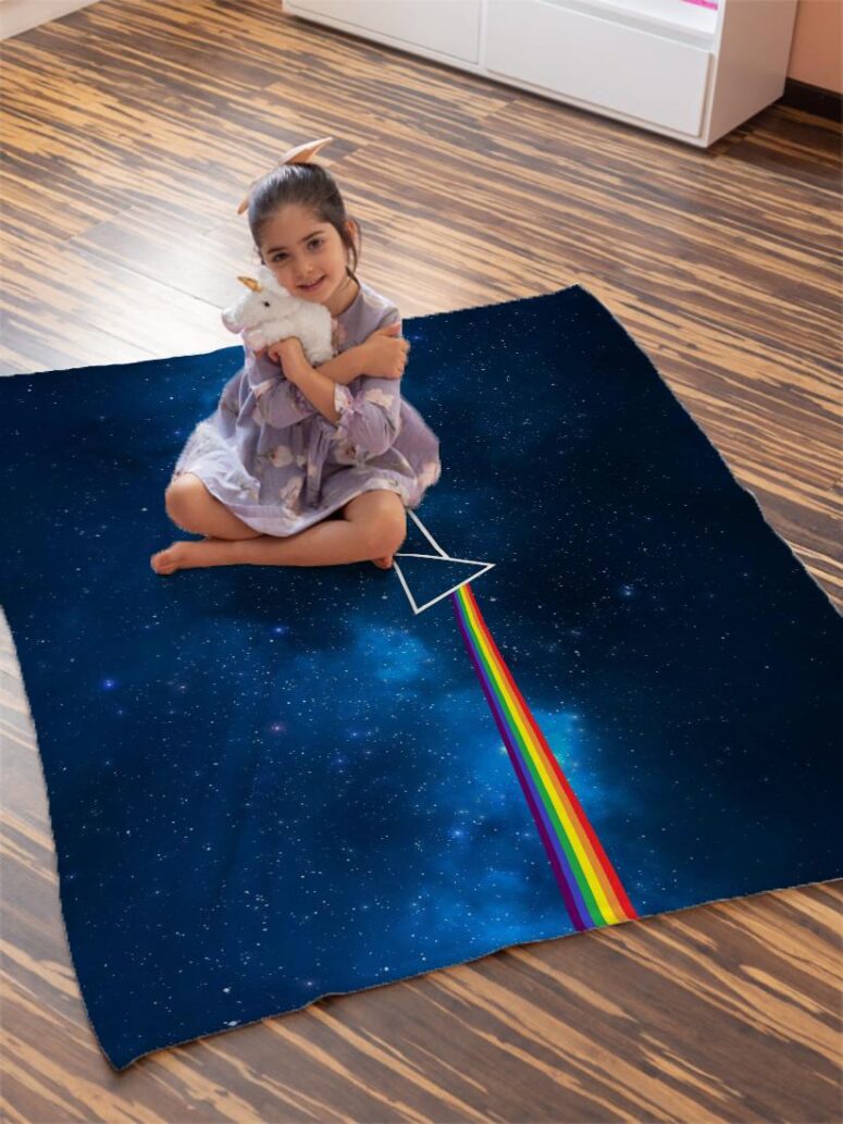 Dark Side Of The Moon Art Blue Pink Floyd Velveteen Plush Blanket