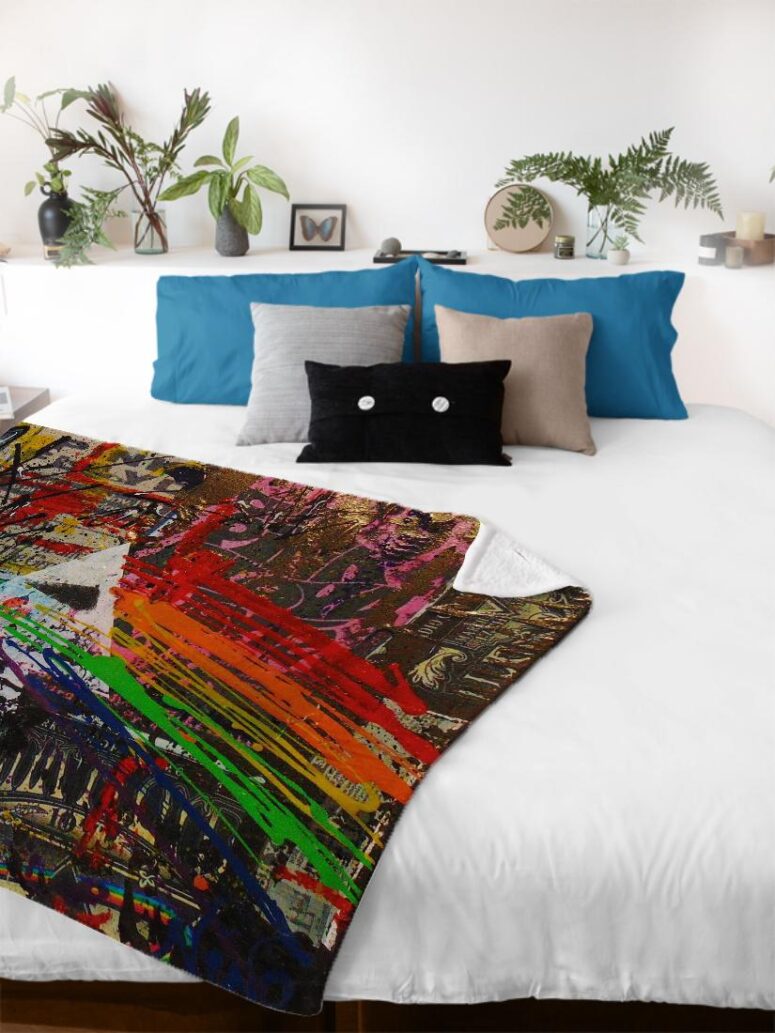 Dark Side Of The Moon Painting Stretched Pink Floyd Velveteen Plush Blanket Dark Side Of The Moon Painting Stretched Pink Floyd Velveteen Plush Blanket