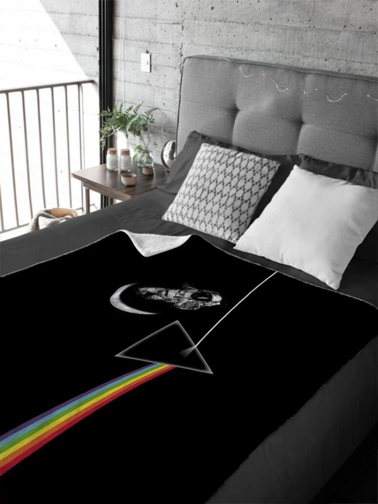 Dark Side Of The Moon and Astronaut Moon Pink Floyd Velveteen Plush Blanket Dark Side Of The Moon and Astronaut Moon Pink Floyd Velveteen Plush Blanket