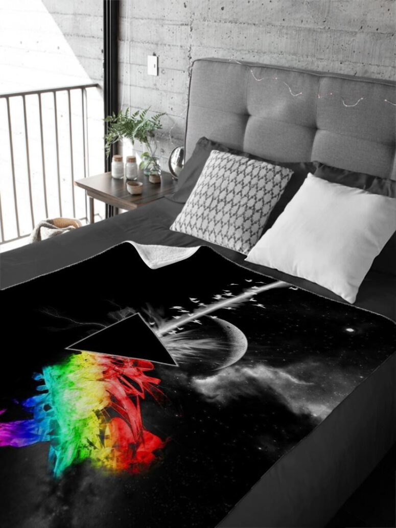 Dark Side Of the Moon in Space Digital Art Pink Floyd Velveteen Plush Blanket