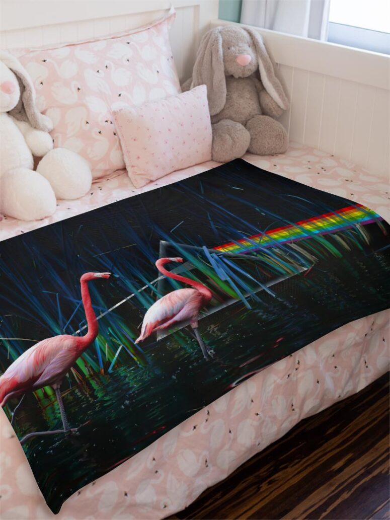 Flamingo DSOTM Pink Floyd Velveteen Plush Blanket Flamingo DSOTM Pink Floyd Velveteen Plush Blanket