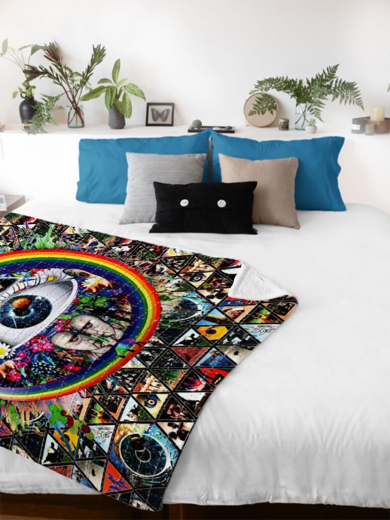 Album Cover Ring Collage Blotter Art Pink Floyd Velveteen Plush Blanket