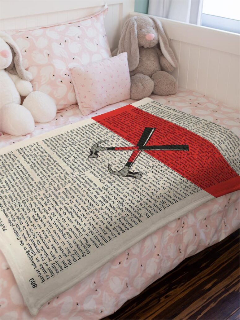 PINK FLOYD Hammers The Wall Art Print on 1850 Antique Book Page Velveteen Plush Blanket PINK FLOYD Hammers The Wall Art Print on 1850 Antique Book Page Velveteen Plush Blanket