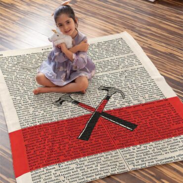 PINK FLOYD Hammers The Wall Art Print on 1850 Antique Book Page Velveteen Plush Blanket