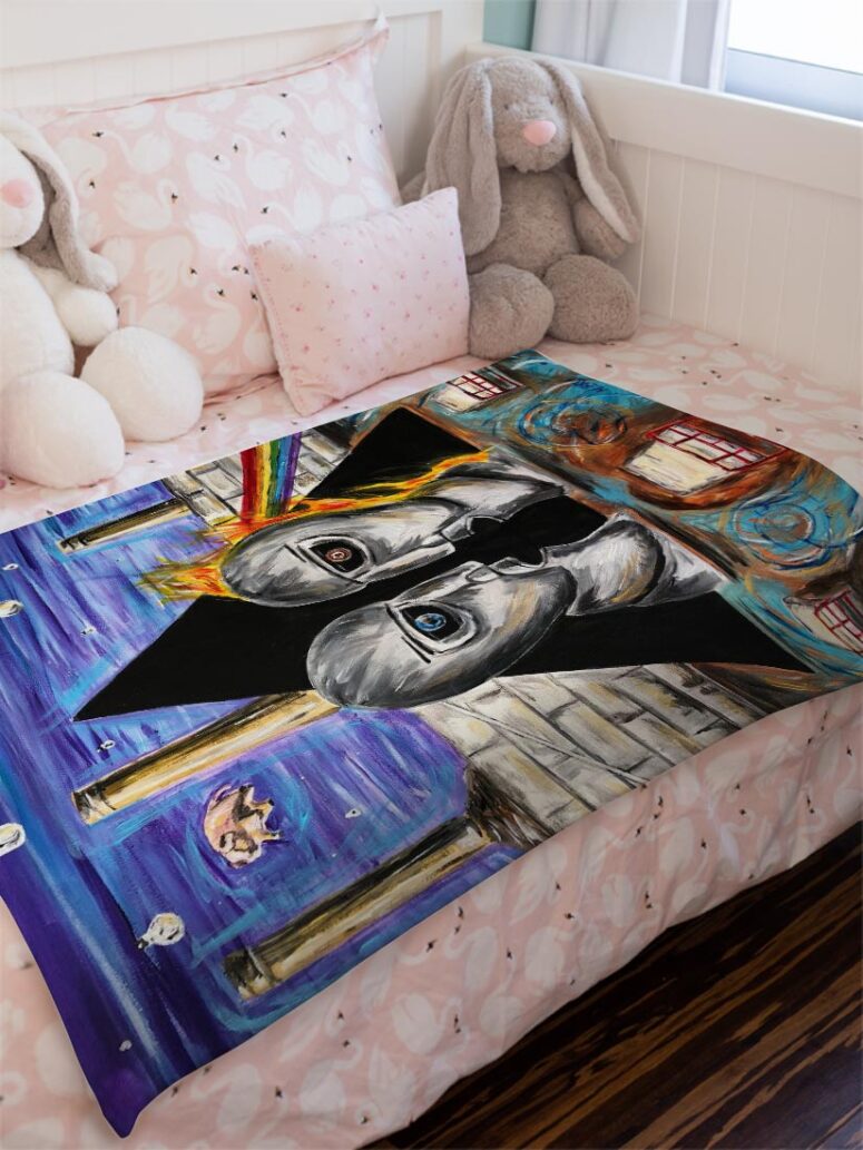 Pink Floyd Album Cover Drawing Art Velveteen Plush Blanket