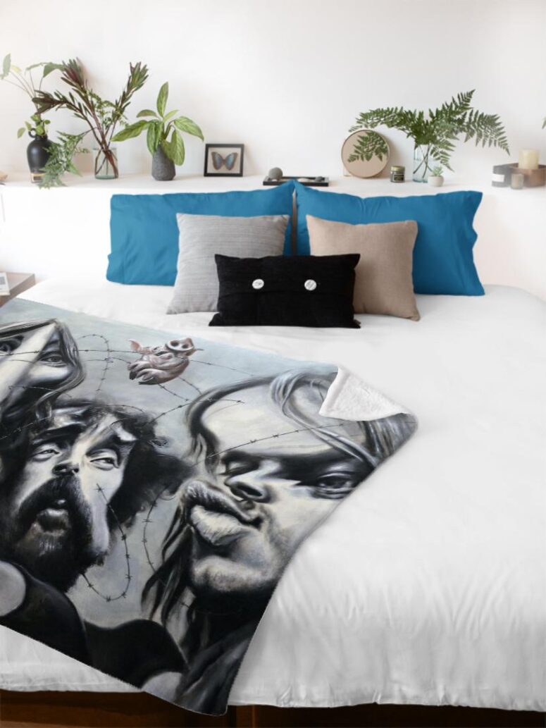 Pink Floyd Band Hand Drawing Art Velveteen Plush Blanket Pink Floyd Band Hand Drawing Art Velveteen Plush Blanket