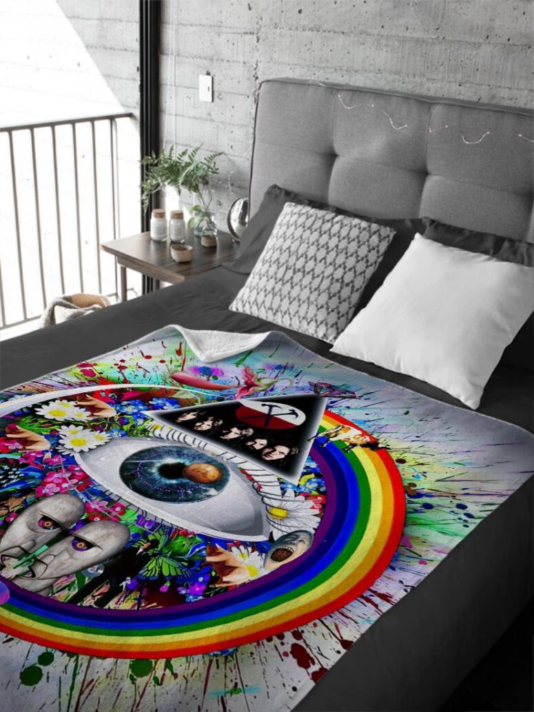 Pink Floyd Collage The Wall Pulse DSOTM Flower Diamond Ring Of Rainbow Velveteen Plush Blanket