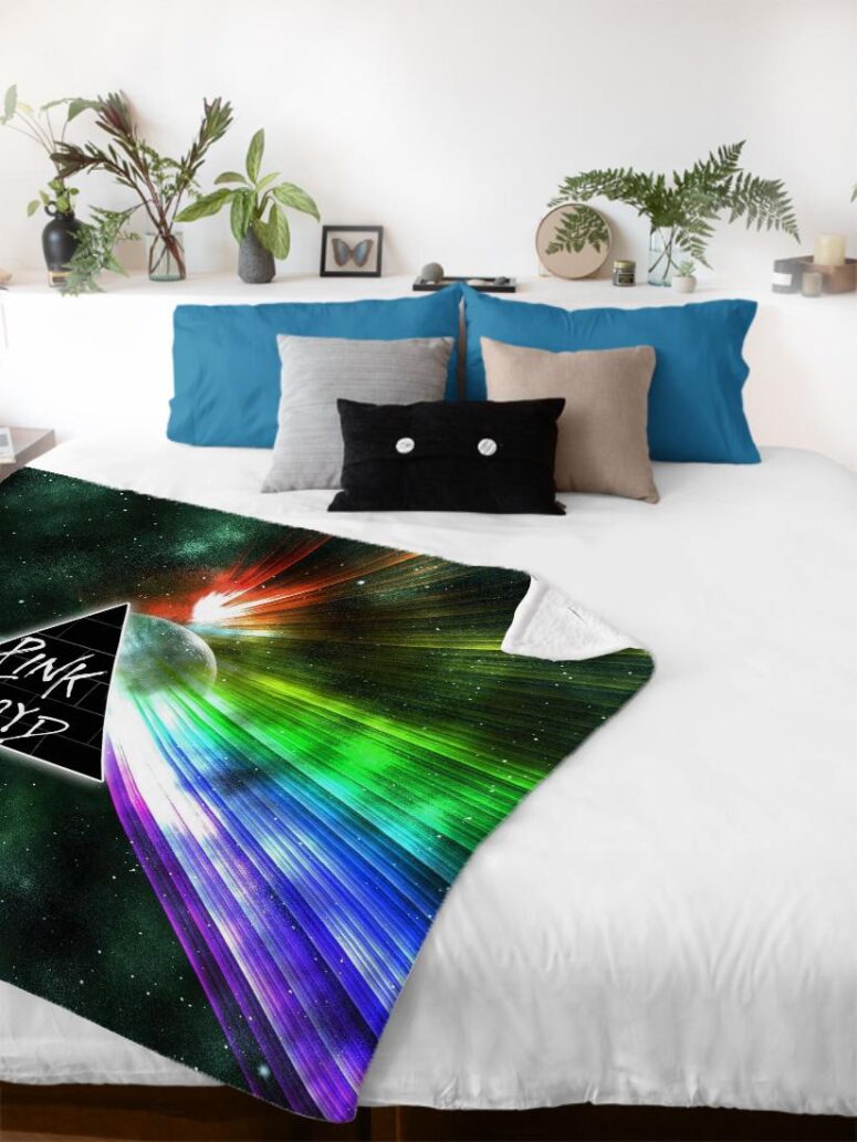 Dark Side Of Moon Galaxy Green Pink Floyd Velveteen Plush Blanket