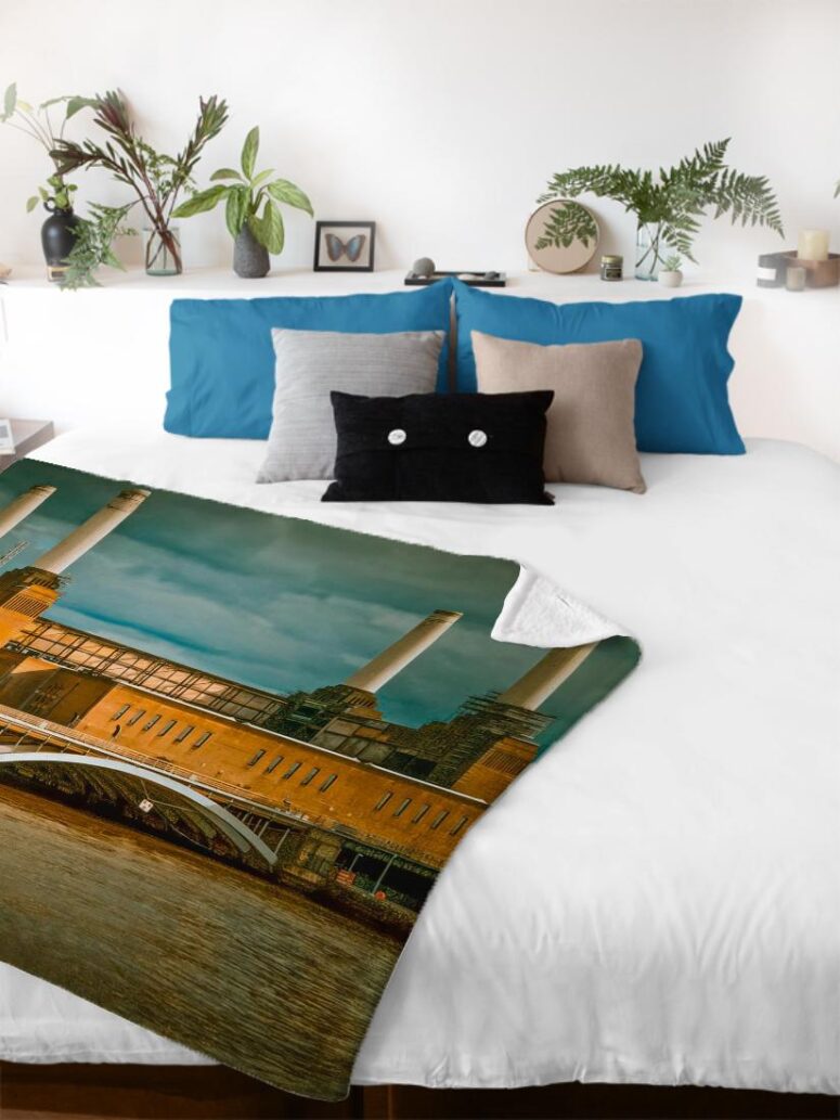 Flying Pig at Battersea Power Station Pink Floyd Velveteen Plush Blanket