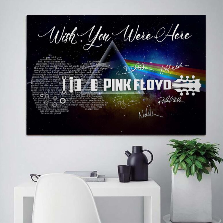Pink Floyd Poster - Wish You Were Here With Guitar Typography And Signatures
