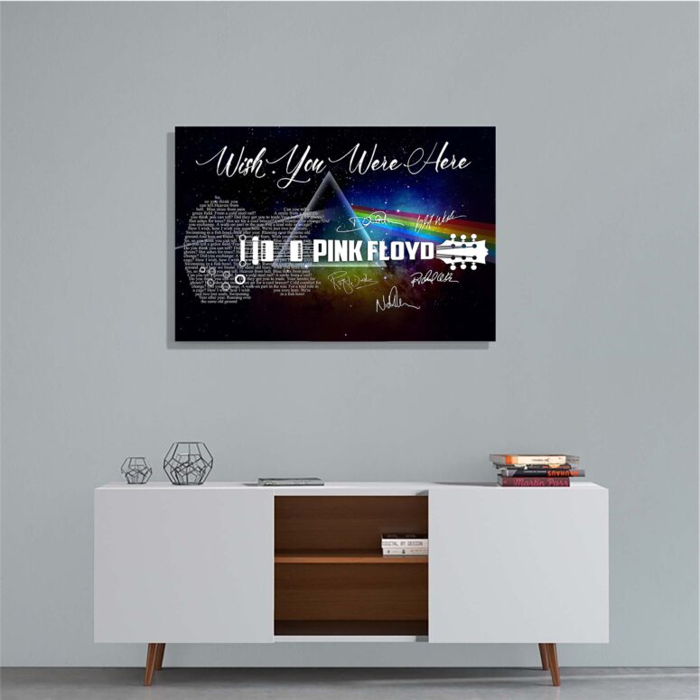 Pink Floyd Poster - Wish You Were Here With Guitar Typography And Signatures