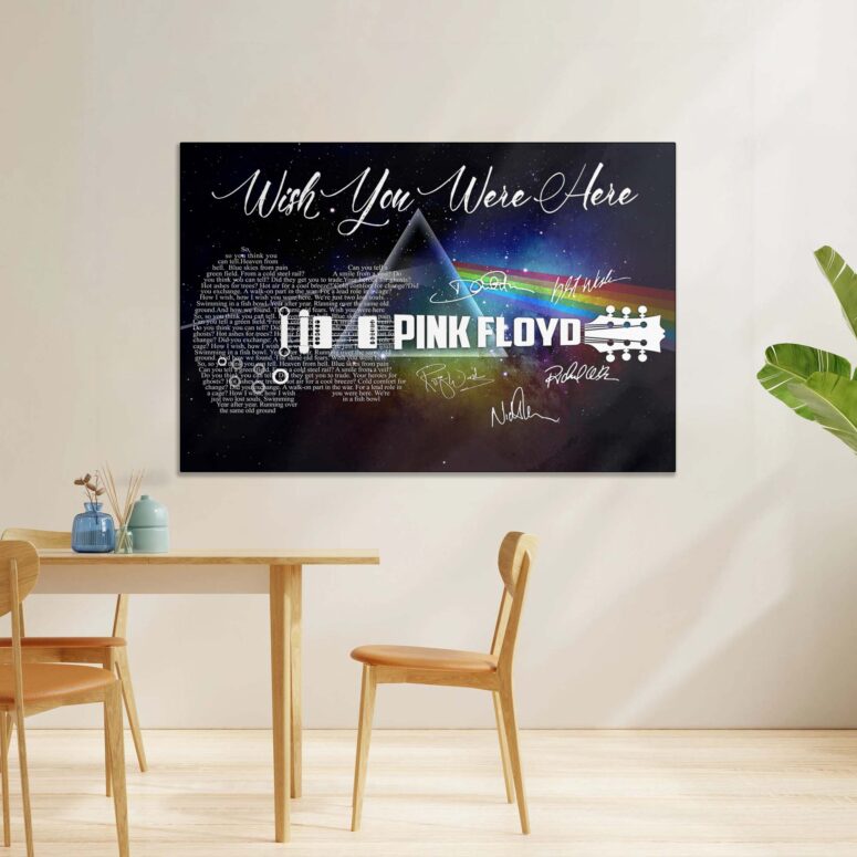 Pink Floyd Poster - Wish You Were Here With Guitar Typography And Signatures