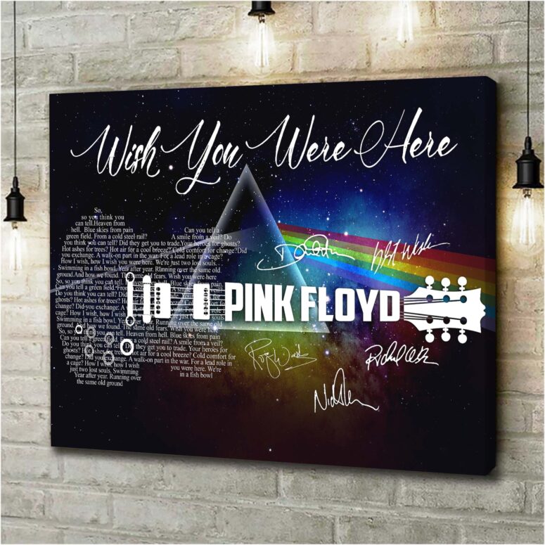 Pink Floyd Poster - Wish You Were Here With Guitar Typography And Signatures