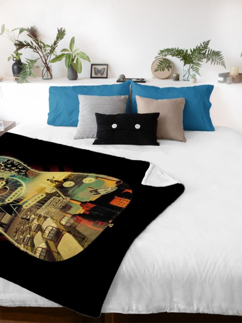 Pink Floyd and Guitar Art Velveteen Plush Blanket Pink Floyd and Guitar Art Velveteen Plush Blanket