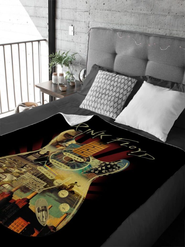 Pink Floyd and Guitar Art Velveteen Plush Blanket Pink Floyd and Guitar Art Velveteen Plush Blanket